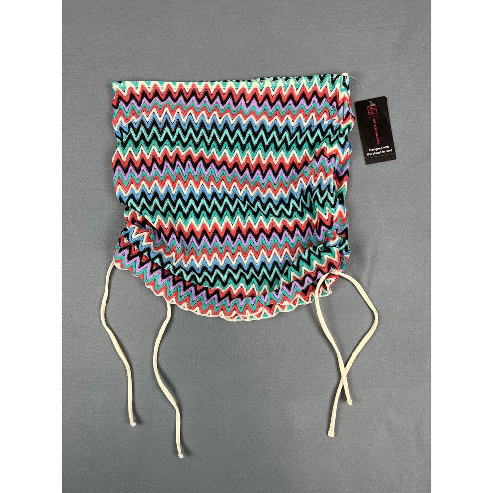 70s Retro Chevron Mesh Side Tie Tube Top Medium Multicolor No Boundaries NWT